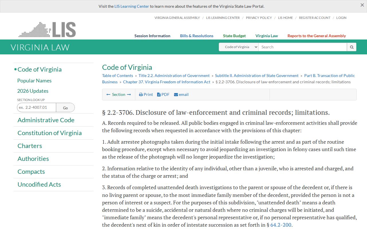 Virginia booking-photo law for Northampton County release mugshots