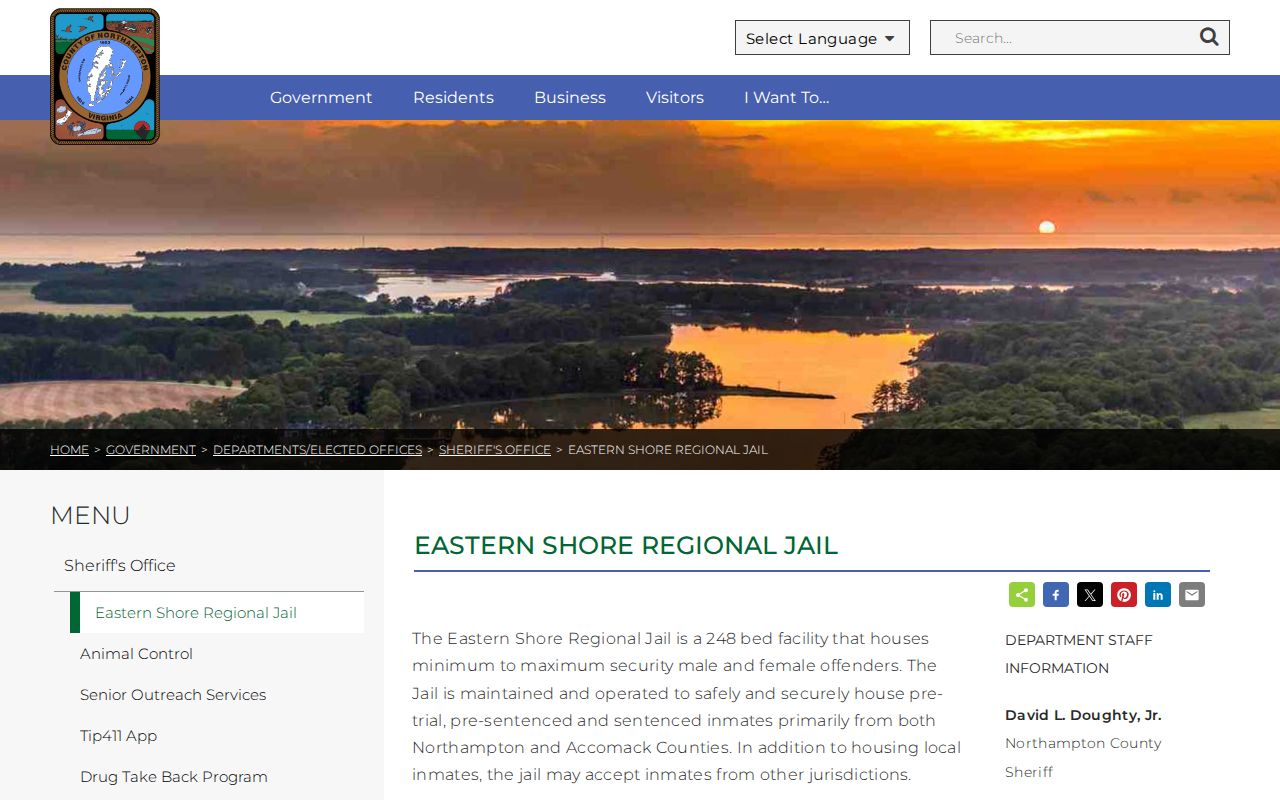 Northampton County release information from Eastern Shore Regional Jail